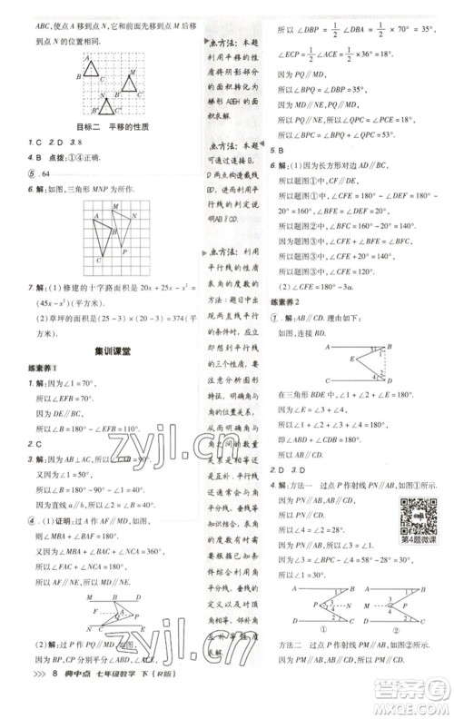 陕西人民教育出版社2023综合应用创新题典中点七年级数学下册人教版参考答案