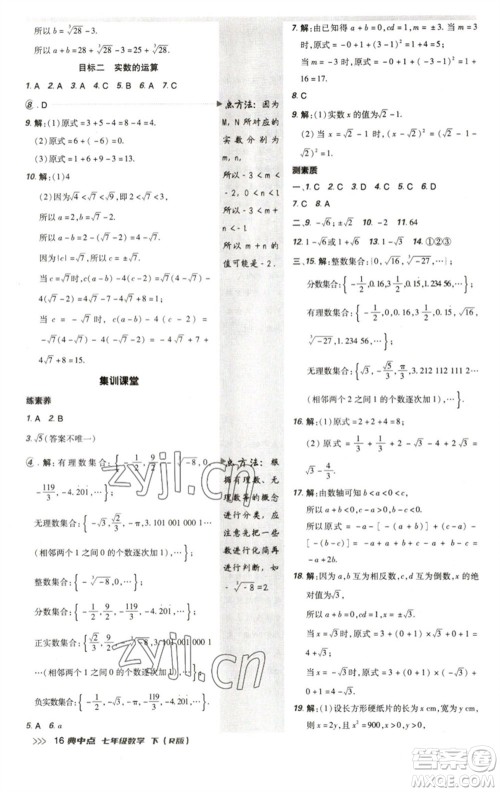 陕西人民教育出版社2023综合应用创新题典中点七年级数学下册人教版参考答案