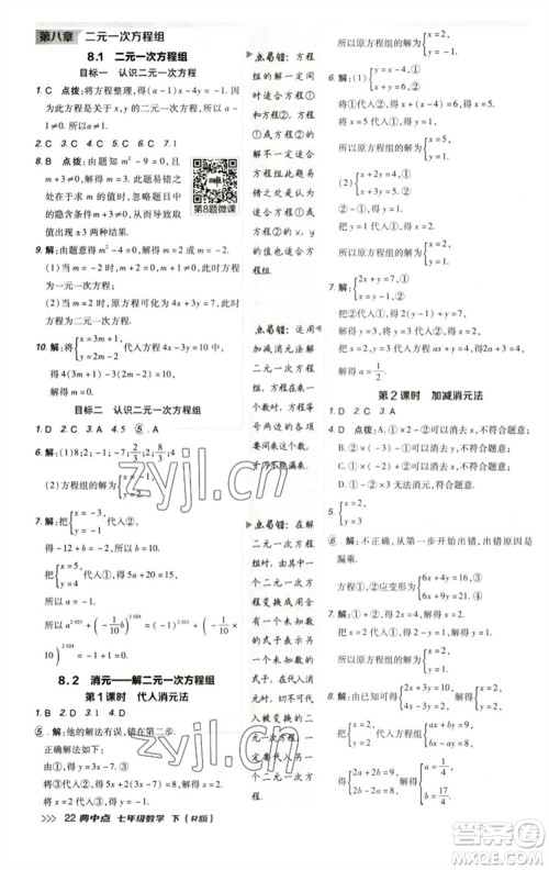 陕西人民教育出版社2023综合应用创新题典中点七年级数学下册人教版参考答案