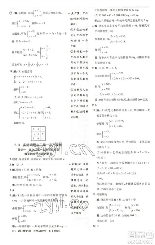 陕西人民教育出版社2023综合应用创新题典中点七年级数学下册人教版参考答案