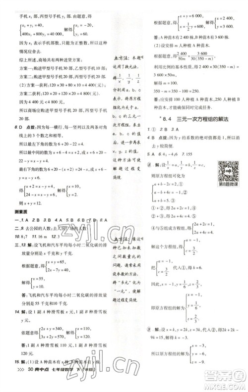 陕西人民教育出版社2023综合应用创新题典中点七年级数学下册人教版参考答案