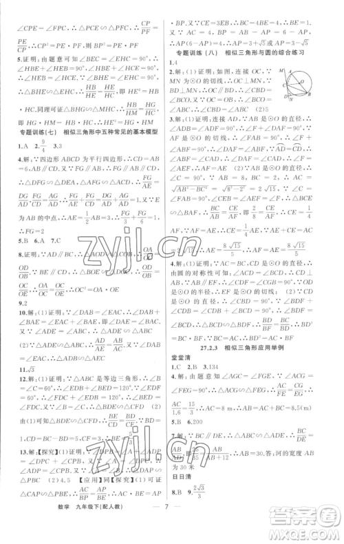 新疆青少年出版社2023四清导航九年级下册数学人教版参考答案 新疆青少年出版社2023四清导航九年级下册数学人教版参考答案