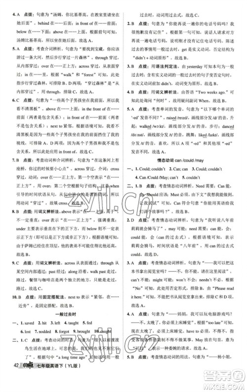 陕西人民教育出版社2023综合应用创新题典中点七年级英语下册译林版参考答案