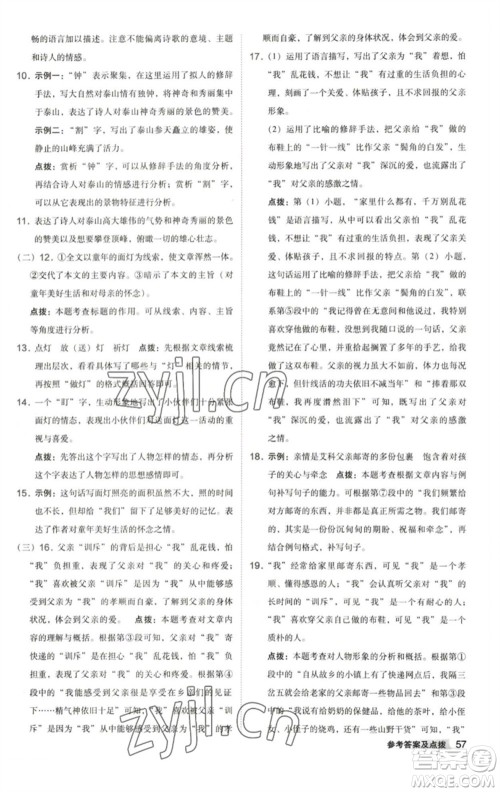 陕西人民教育出版社2023综合应用创新题典中点七年级语文下册人教版参考答案