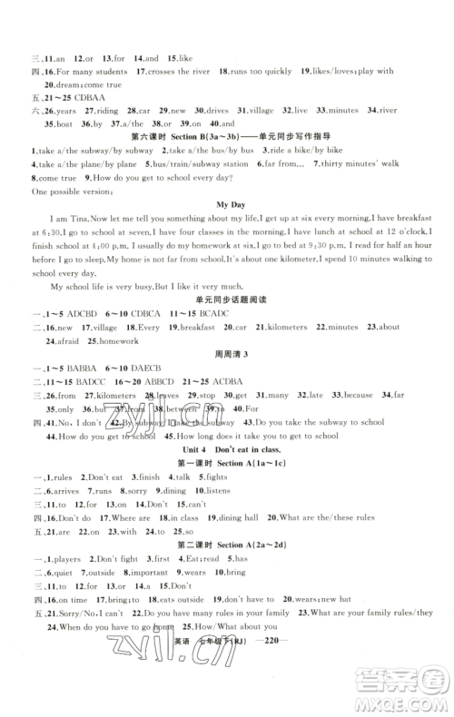 新疆青少年出版社2023四清导航七年级下册英语人教版河南专版参考答案 新疆青少年出版社2023四清导航七年级下册英语人教版河南专版参考答案