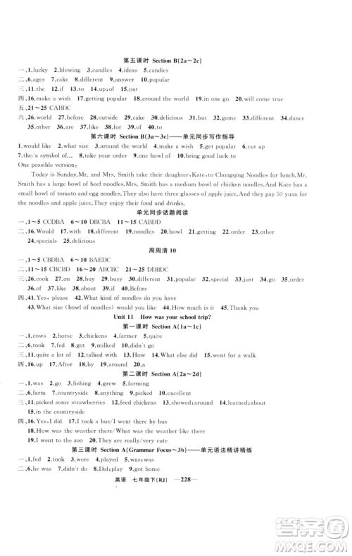 新疆青少年出版社2023四清导航七年级下册英语人教版河南专版参考答案 新疆青少年出版社2023四清导航七年级下册英语人教版河南专版参考答案