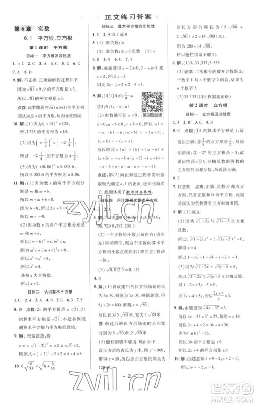 陕西人民教育出版社2023综合应用创新题典中点七年级数学下册沪科版参考答案