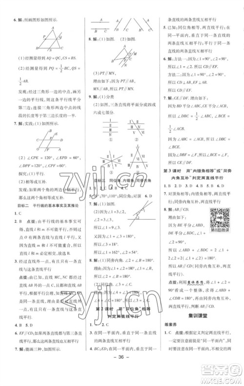 陕西人民教育出版社2023综合应用创新题典中点七年级数学下册沪科版参考答案