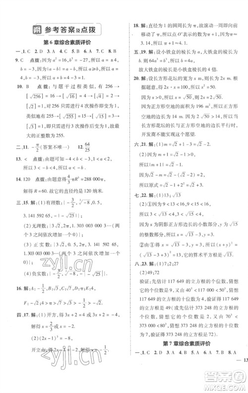 陕西人民教育出版社2023综合应用创新题典中点七年级数学下册沪科版参考答案