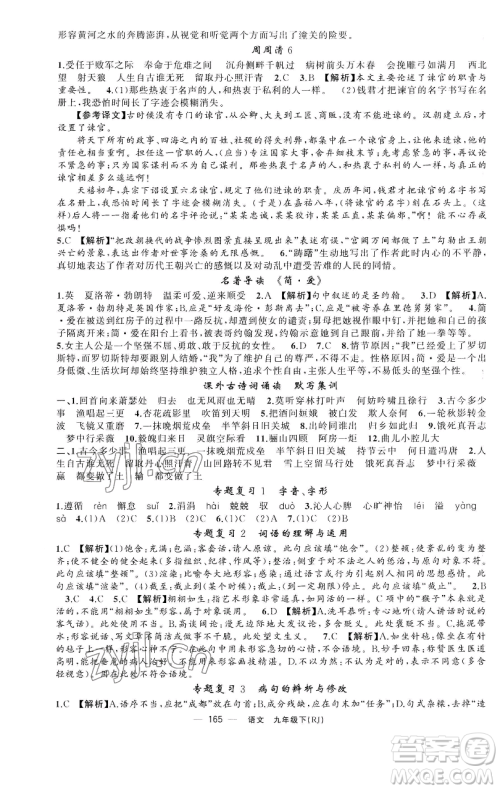 新疆青少年出版社2023四清导航九年级下册语文人教版黄石专版参考答案