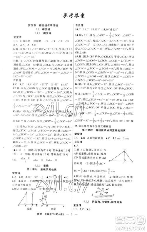 新疆青少年出版社2023四清导航七年级下册数学人教版参考答案 新疆青少年出版社2023四清导航七年级下册数学人教版参考答案