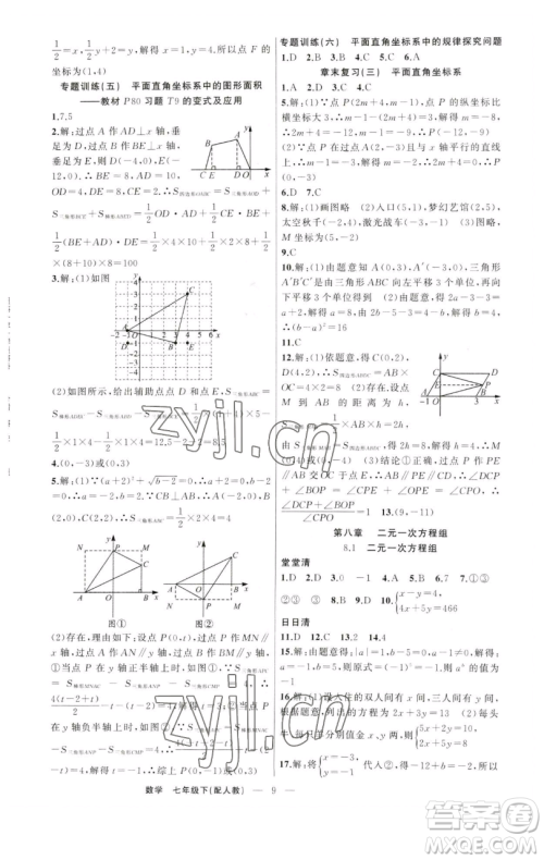 新疆青少年出版社2023四清导航七年级下册数学人教版参考答案 新疆青少年出版社2023四清导航七年级下册数学人教版参考答案