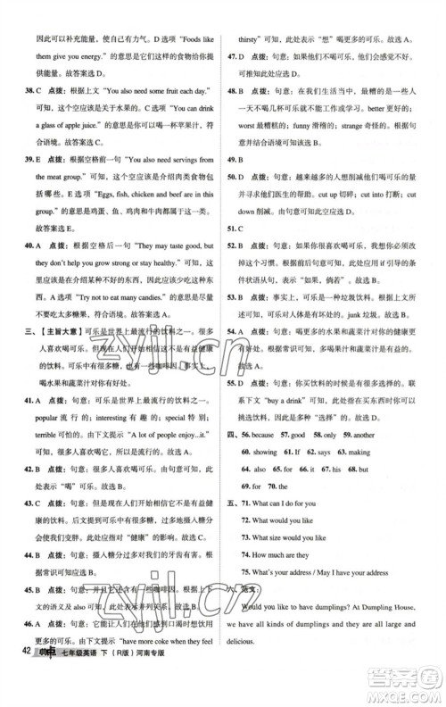 吉林教育出版社2023综合应用创新题典中点七年级英语下册人教版河南专版参考答案