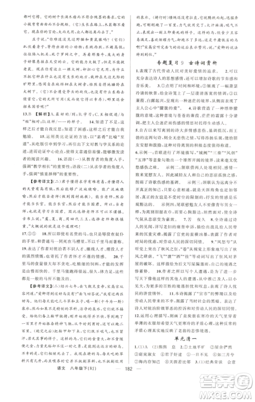 新疆青少年出版社2023四清导航八年级下册语文人教版河南专版参考答案 新疆青少年出版社2023四清导航八年级下册语文人教版河南专版参考答案