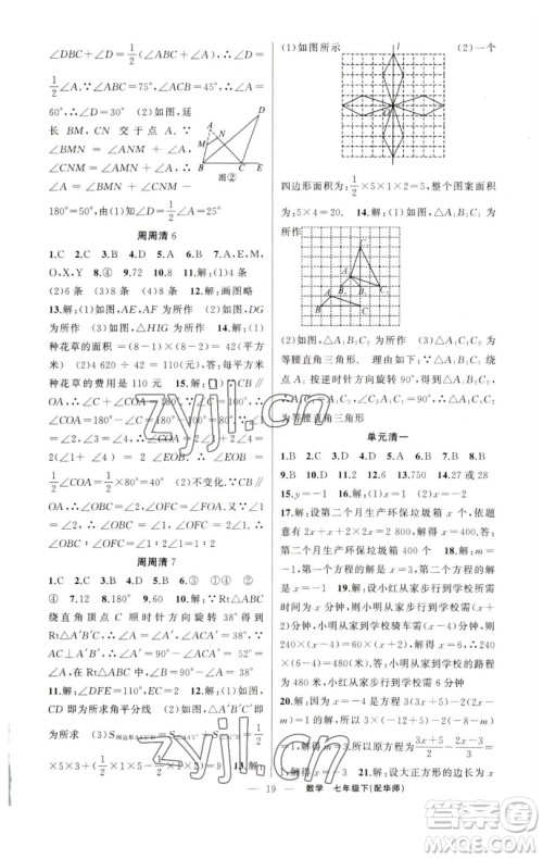 新疆青少年出版社2023四清导航七年级下册数学华师版参考答案 新疆青少年出版社2023四清导航七年级下册数学华师版参考答案
