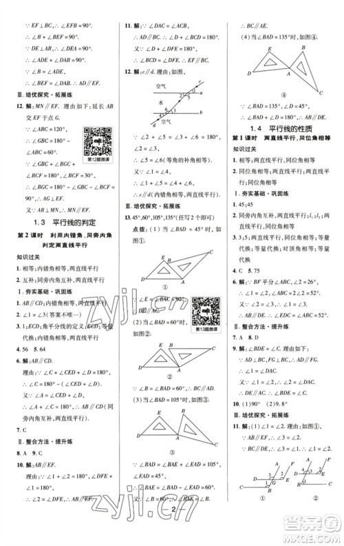 陕西人民教育出版社2023综合应用创新题典中点七年级数学下册浙教版参考答案