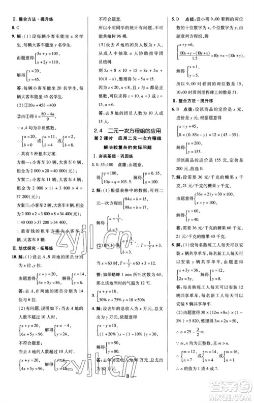 陕西人民教育出版社2023综合应用创新题典中点七年级数学下册浙教版参考答案