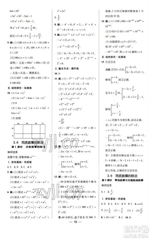 陕西人民教育出版社2023综合应用创新题典中点七年级数学下册浙教版参考答案