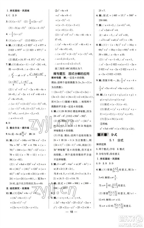 陕西人民教育出版社2023综合应用创新题典中点七年级数学下册浙教版参考答案