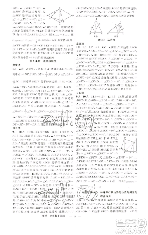 新疆青少年出版社2023四清导航八年级下册数学人教版河南专版参考答案