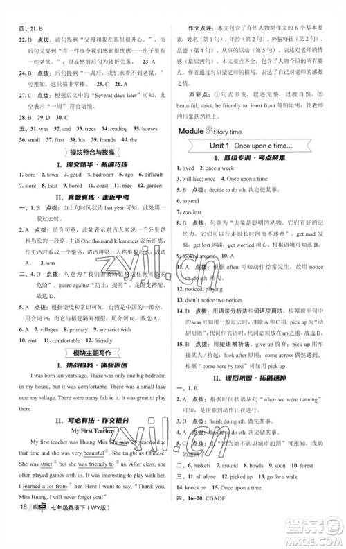 陕西人民教育出版社2023综合应用创新题典中点七年级英语下册外研版参考答案