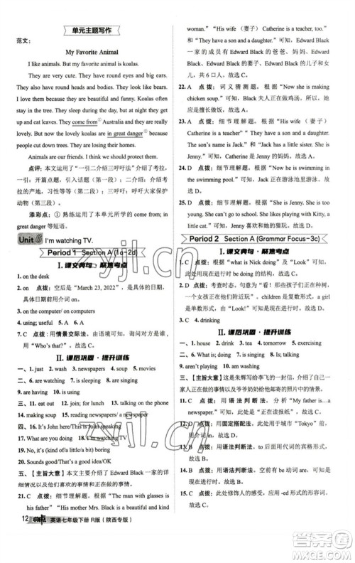 山西教育出版社2023综合应用创新题典中点七年级英语下册人教版陕西专版参考答案