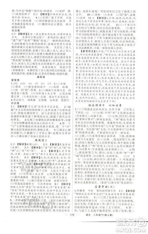 新疆青少年出版社2023四清导航八年级下册语文人教版参考答案