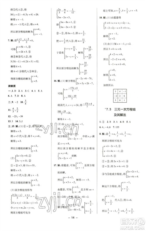 陕西人民教育出版社2023综合应用创新题典中点七年级数学下册华师大版参考答案