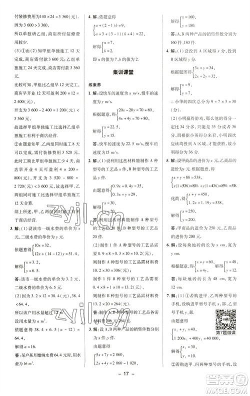 陕西人民教育出版社2023综合应用创新题典中点七年级数学下册华师大版参考答案