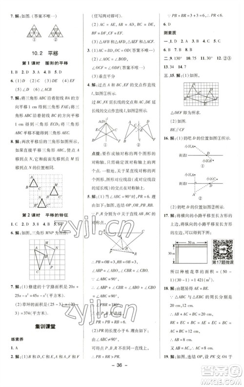 陕西人民教育出版社2023综合应用创新题典中点七年级数学下册华师大版参考答案