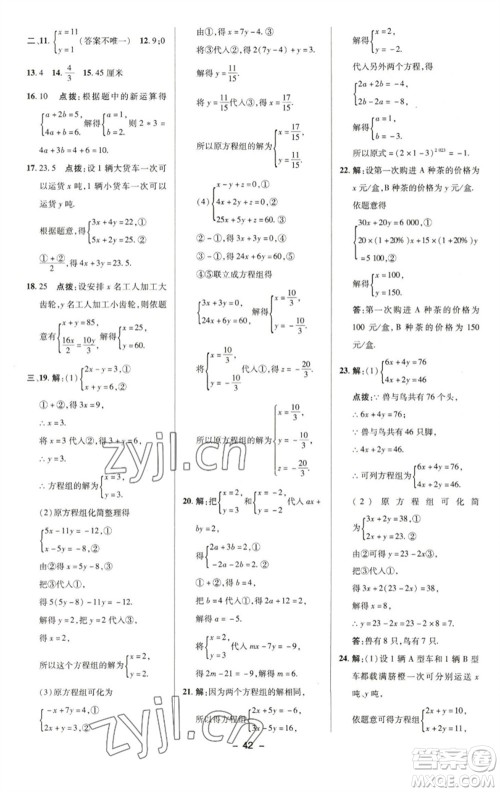 陕西人民教育出版社2023综合应用创新题典中点七年级数学下册华师大版参考答案