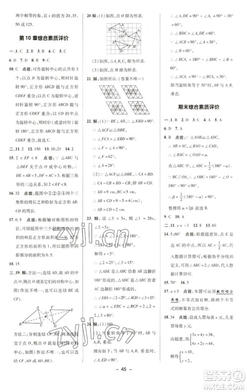 陕西人民教育出版社2023综合应用创新题典中点七年级数学下册华师大版参考答案