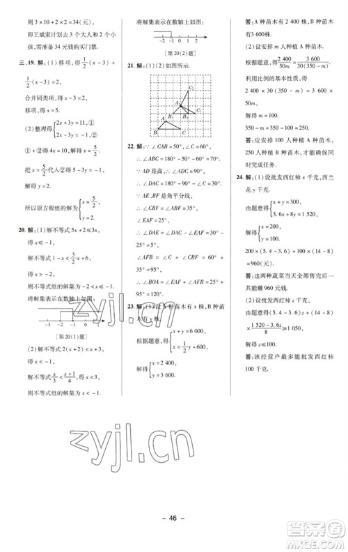 陕西人民教育出版社2023综合应用创新题典中点七年级数学下册华师大版参考答案