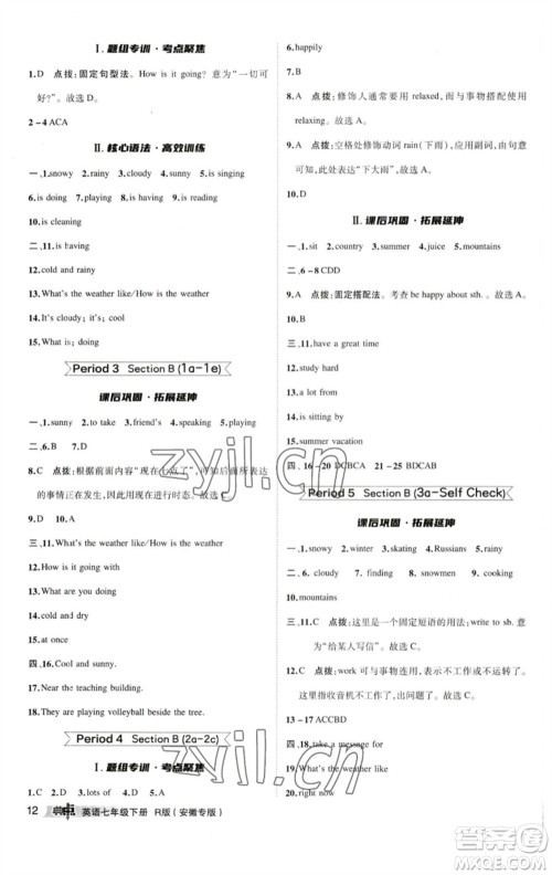 山西教育出版社2023综合应用创新题典中点七年级英语下册人教版安徽专版参考答案