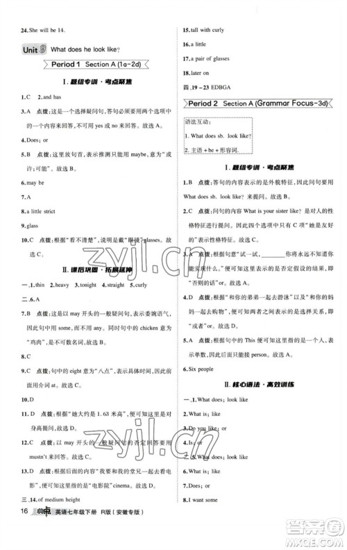山西教育出版社2023综合应用创新题典中点七年级英语下册人教版安徽专版参考答案