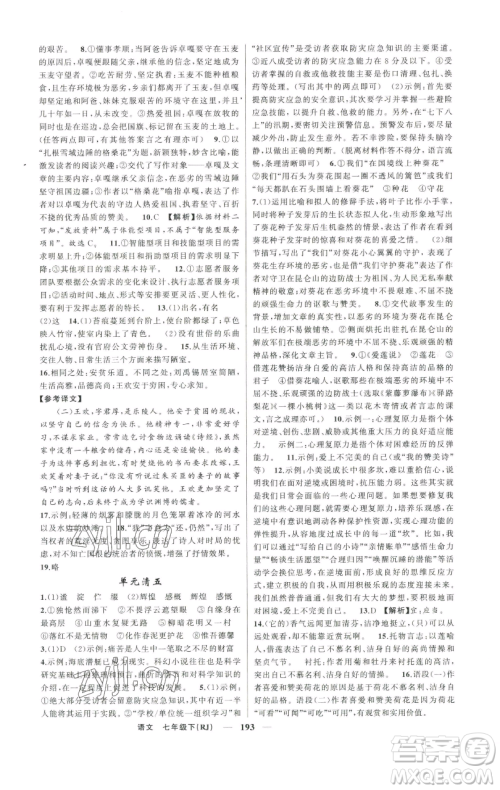 新疆青少年出版社2023四清导航七年级下册语文人教版河南专版参考答案 新疆青少年出版社2023四清导航七年级下册语文人教版河南专版参考答案