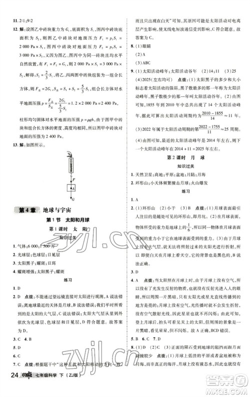 陕西人民教育出版社2023综合应用创新题典中点七年级科学下册浙教版参考答案