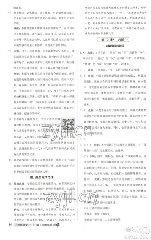 吉林教育出版社2023综合应用创新题典中点七年级语文下册人教版安徽专版参考答案