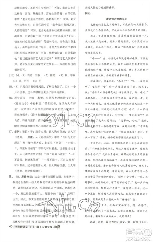 吉林教育出版社2023综合应用创新题典中点七年级语文下册人教版安徽专版参考答案