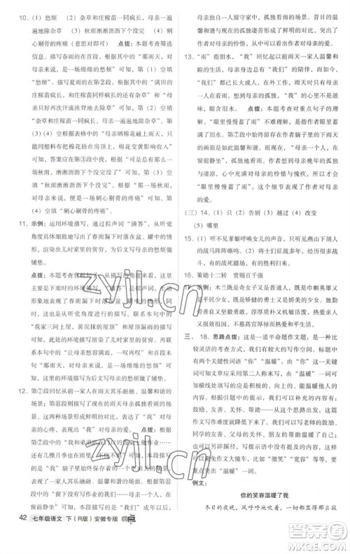 吉林教育出版社2023综合应用创新题典中点七年级语文下册人教版安徽专版参考答案