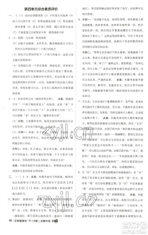 吉林教育出版社2023综合应用创新题典中点七年级语文下册人教版安徽专版参考答案