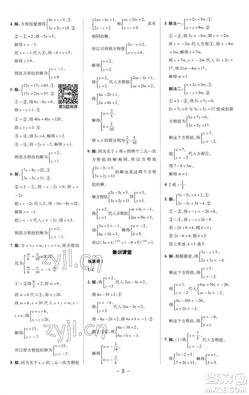 陕西人民教育出版社2023综合应用创新题典中点七年级数学下册湘教版参考答案