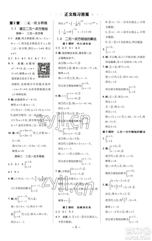 陕西人民教育出版社2023综合应用创新题典中点七年级数学下册湘教版参考答案