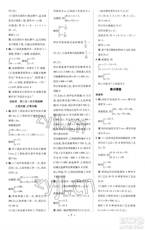 陕西人民教育出版社2023综合应用创新题典中点七年级数学下册湘教版参考答案