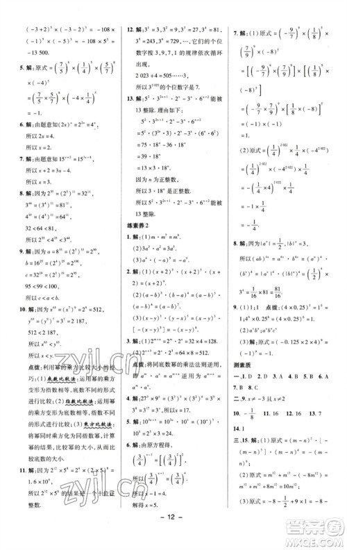 陕西人民教育出版社2023综合应用创新题典中点七年级数学下册湘教版参考答案