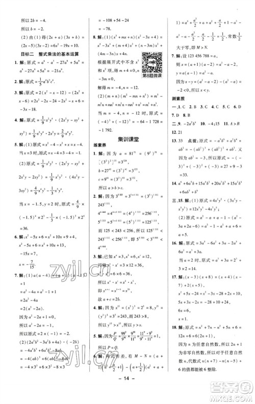 陕西人民教育出版社2023综合应用创新题典中点七年级数学下册湘教版参考答案