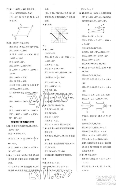 陕西人民教育出版社2023综合应用创新题典中点七年级数学下册湘教版参考答案