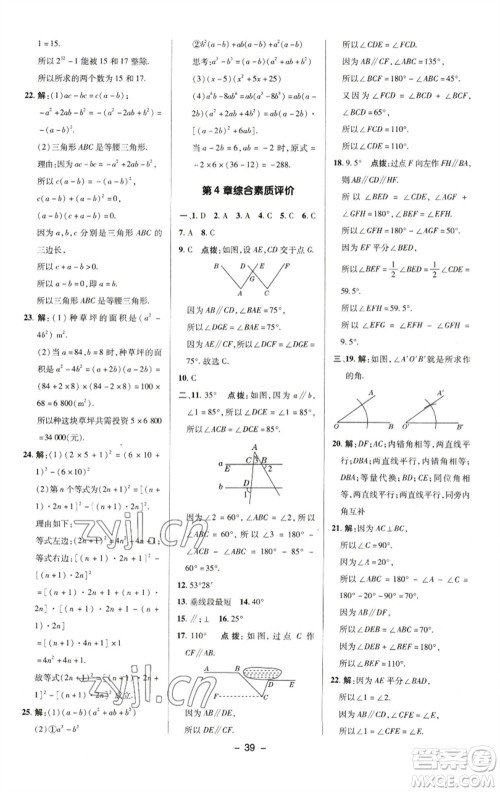 陕西人民教育出版社2023综合应用创新题典中点七年级数学下册湘教版参考答案