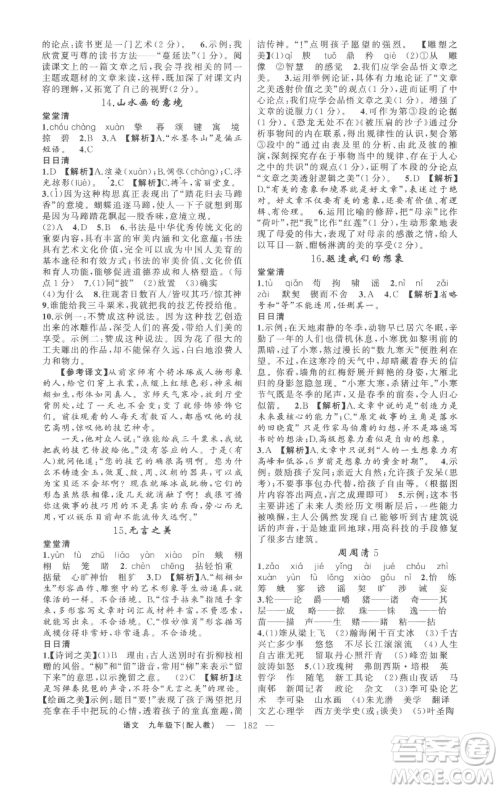 新疆青少年出版社2023四清导航九年级下册语文人教版参考答案