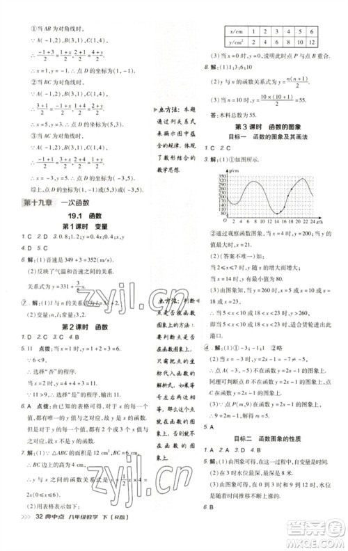 陕西人民教育出版社2023综合应用创新题典中点八年级数学下册人教版参考答案